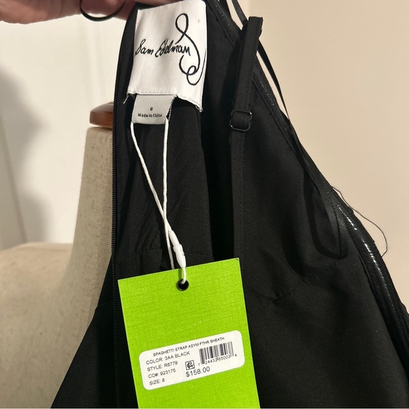 Sam Edelman black asymmetrical sheath dress feathers cocktail party 8 NWT - Picture 7 of 7